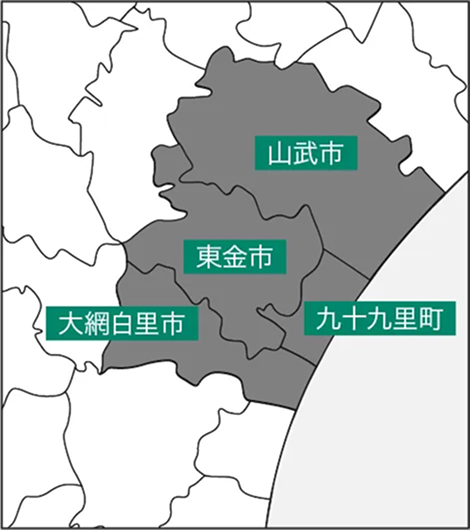 東豊住宅の対応エリアが記された千葉県中心の地図